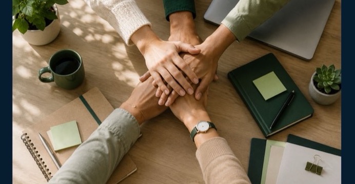 Manos unidas de un equipo de trabajo